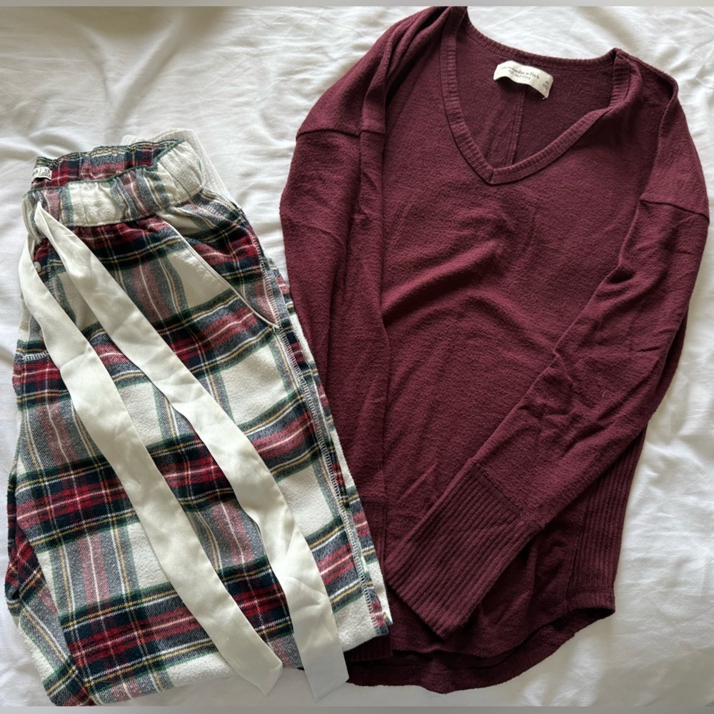 A&F Burgundy Sweater and Plaid Pajama Pants Set